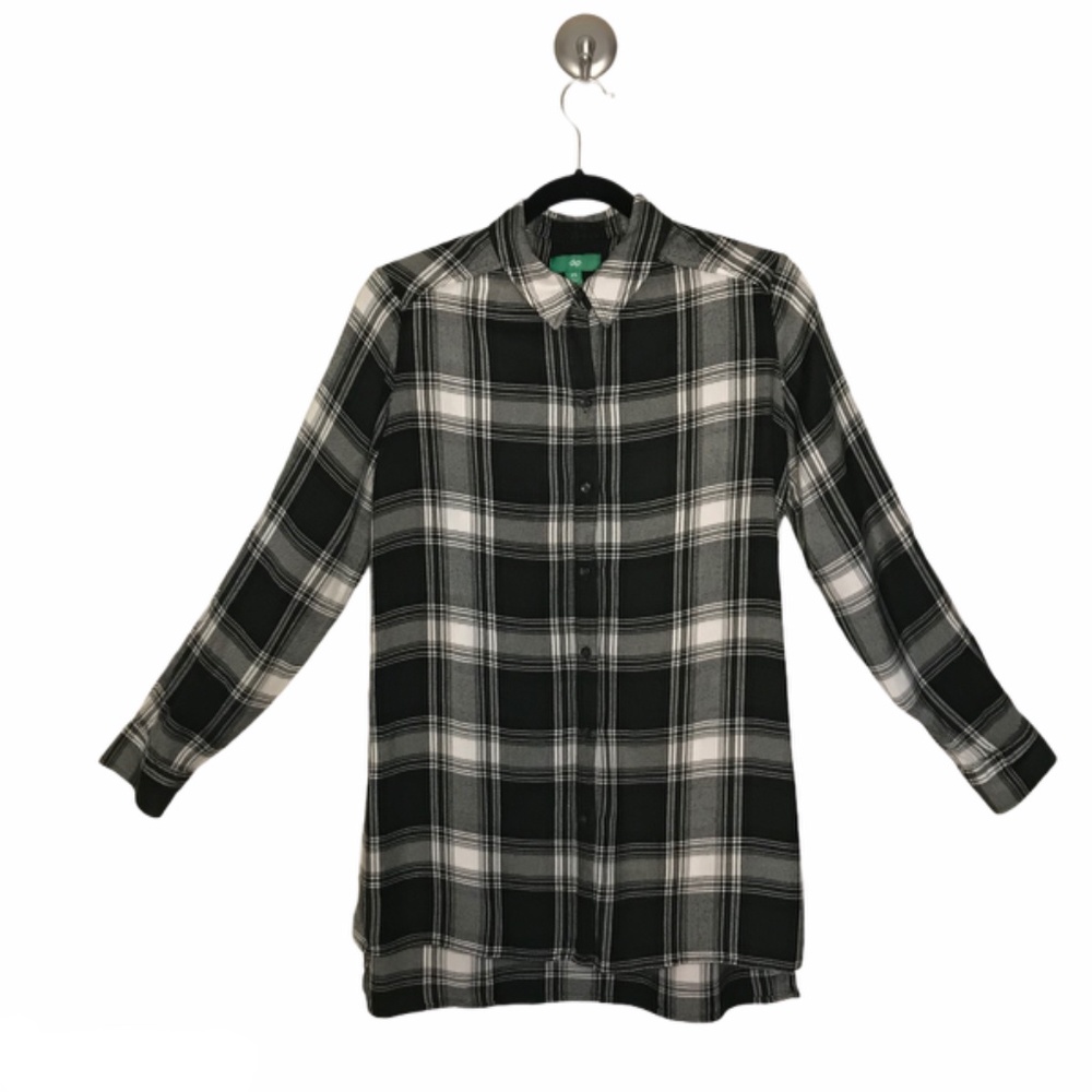 Soft Plaid Long Sleeve Black White Green Shirt Dip